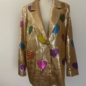 Gold Sequin Heart Embellished Jacket